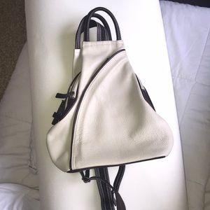 Brown and cream leather backpack purse